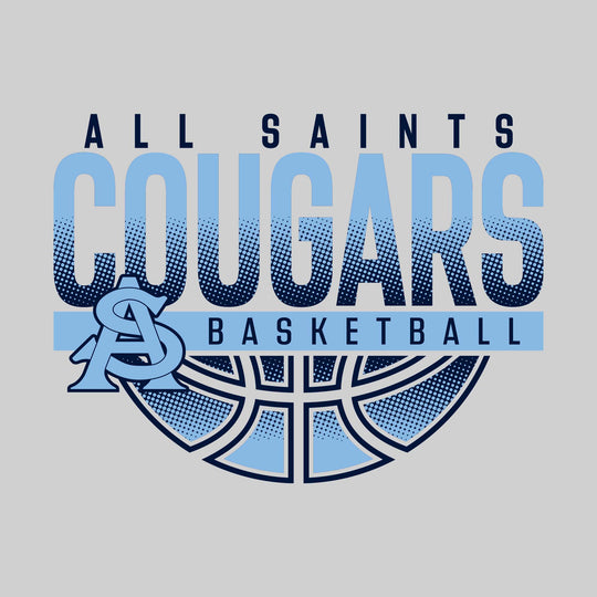 All Saints Cougars - Basketball - Halftone Cougars Over Basketball with Mascot