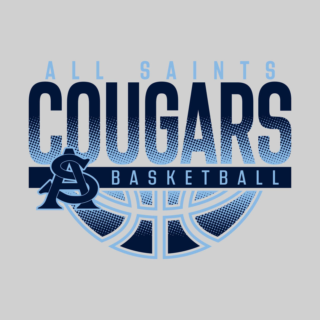 All Saints Cougars - Basketball - Halftone Cougars Over Basketball with Mascot