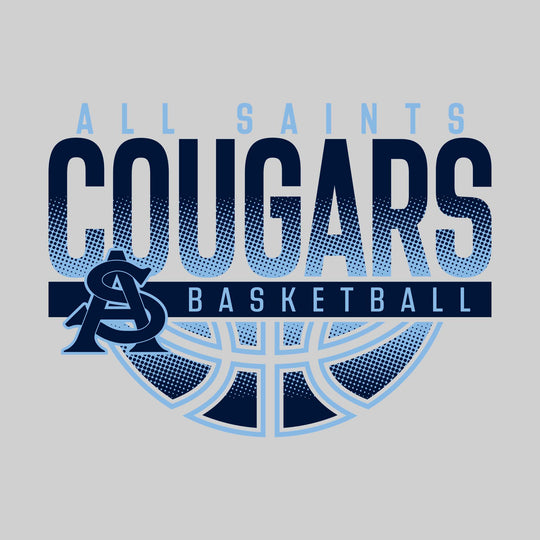 All Saints Cougars - Basketball - Halftone Cougars Over Basketball with Mascot