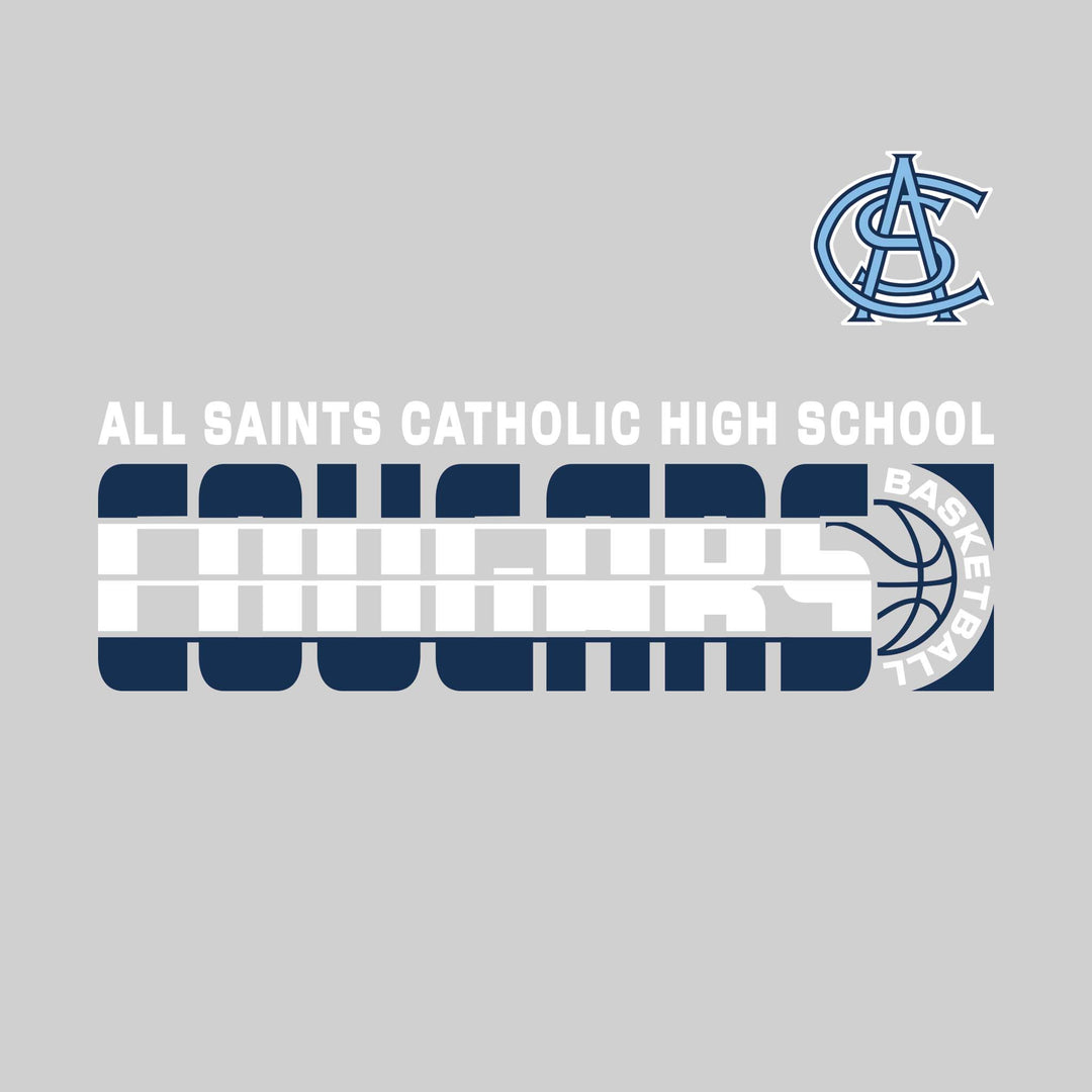 All Saints Cougars - Basketball - Striped Mascot Name with Basketball Grooves