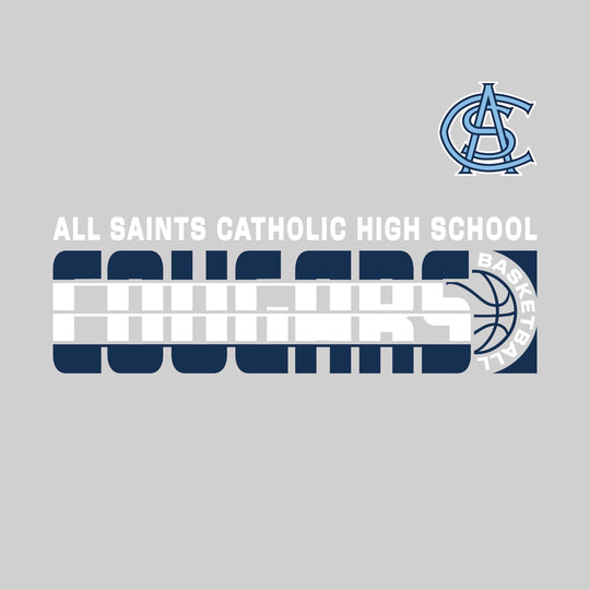 All Saints Cougars - Basketball - Striped Mascot Name with Basketball Grooves