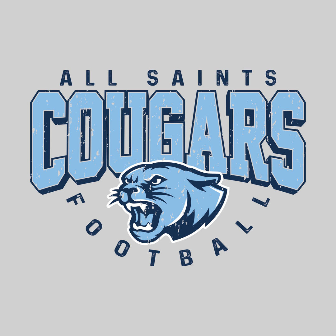 All Saints Cougars - Football - Distressed Text with Mascot and Arched Football