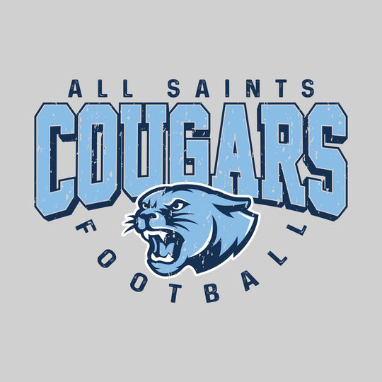 All Saints Cougars - Football - Distressed Text with Mascot and Arched Football