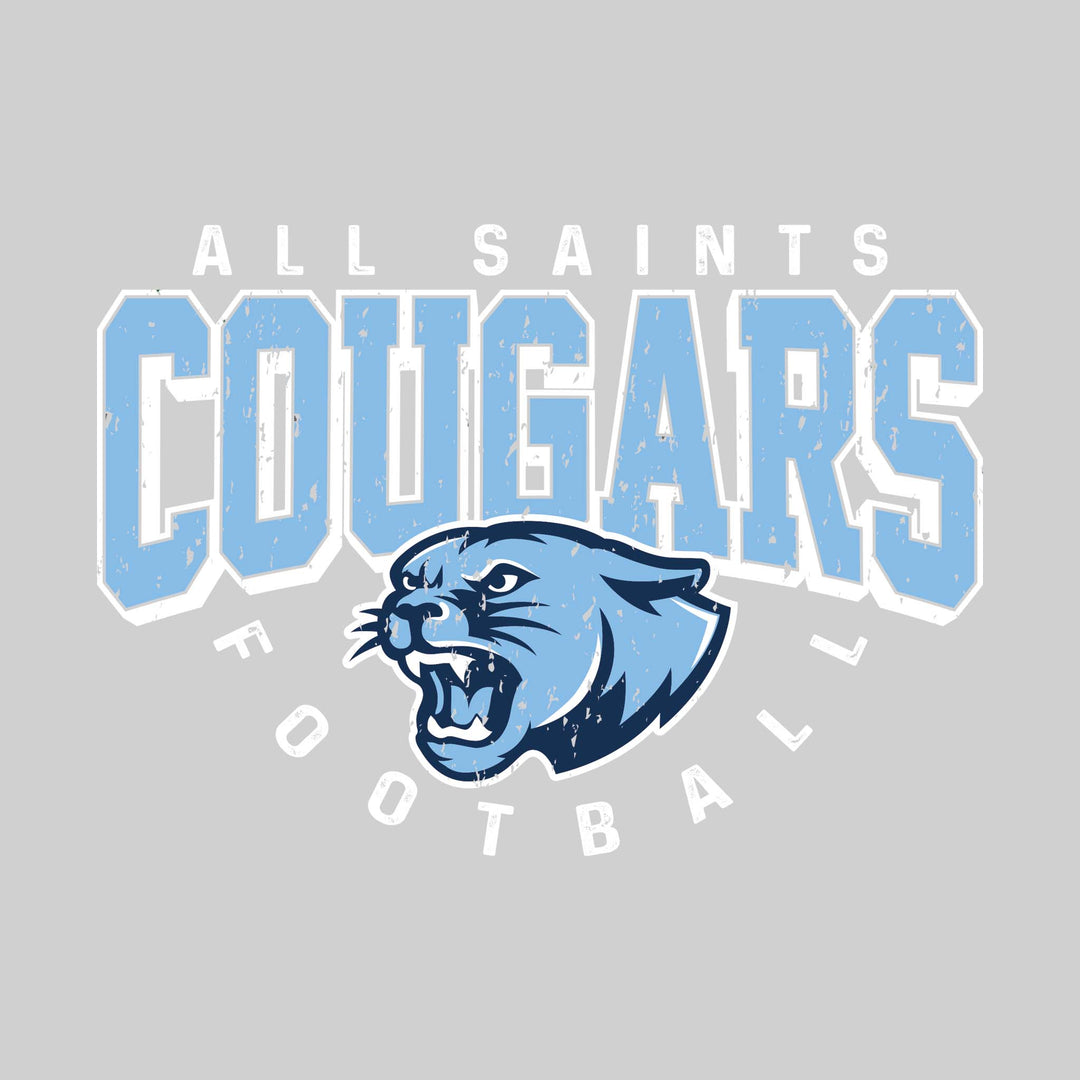 All Saints Cougars - Football - Distressed Text with Mascot and Arched Football
