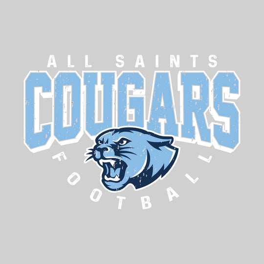 All Saints Cougars - Football - Distressed Text with Mascot and Arched Football