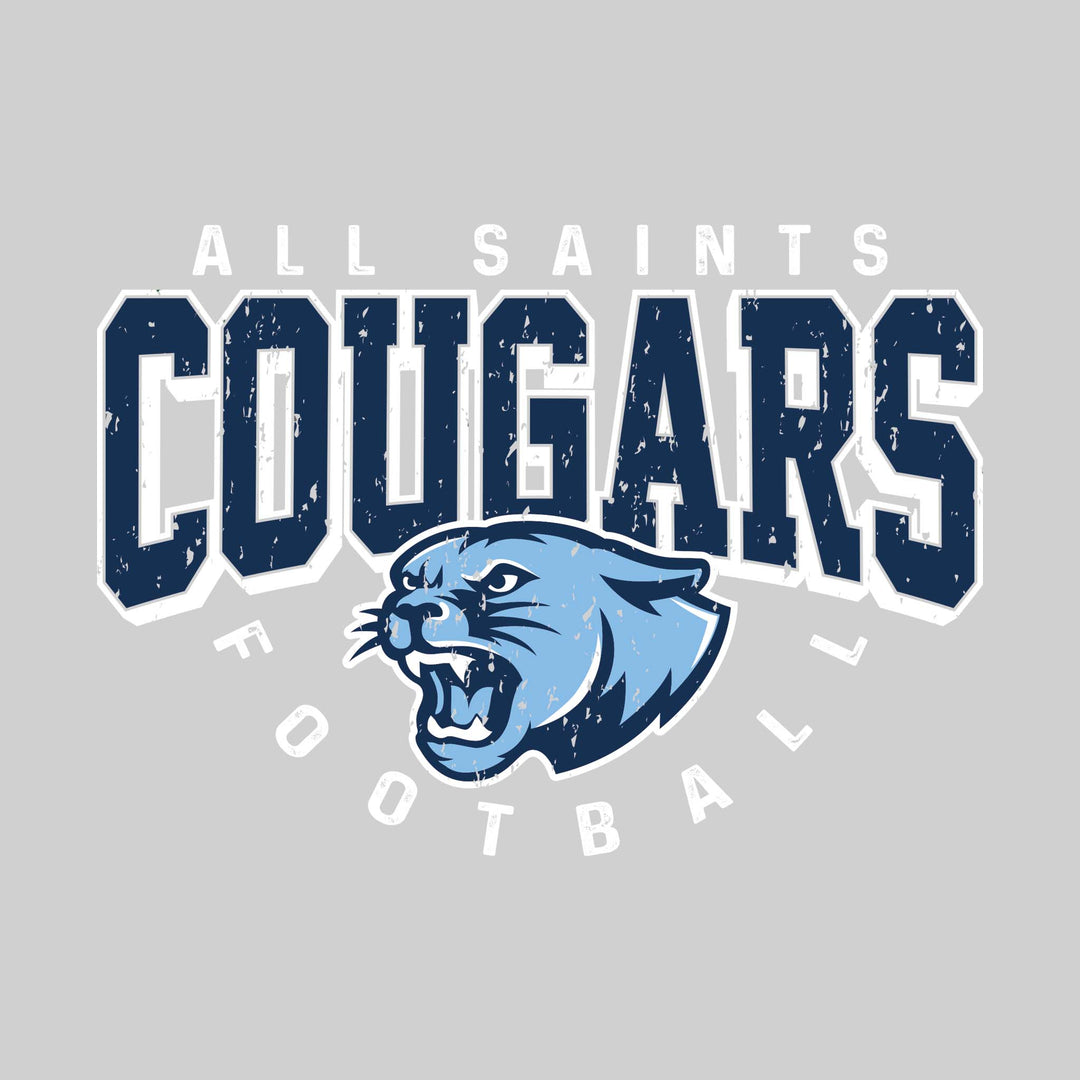 All Saints Cougars - Football - Distressed Text with Mascot and Arched Football