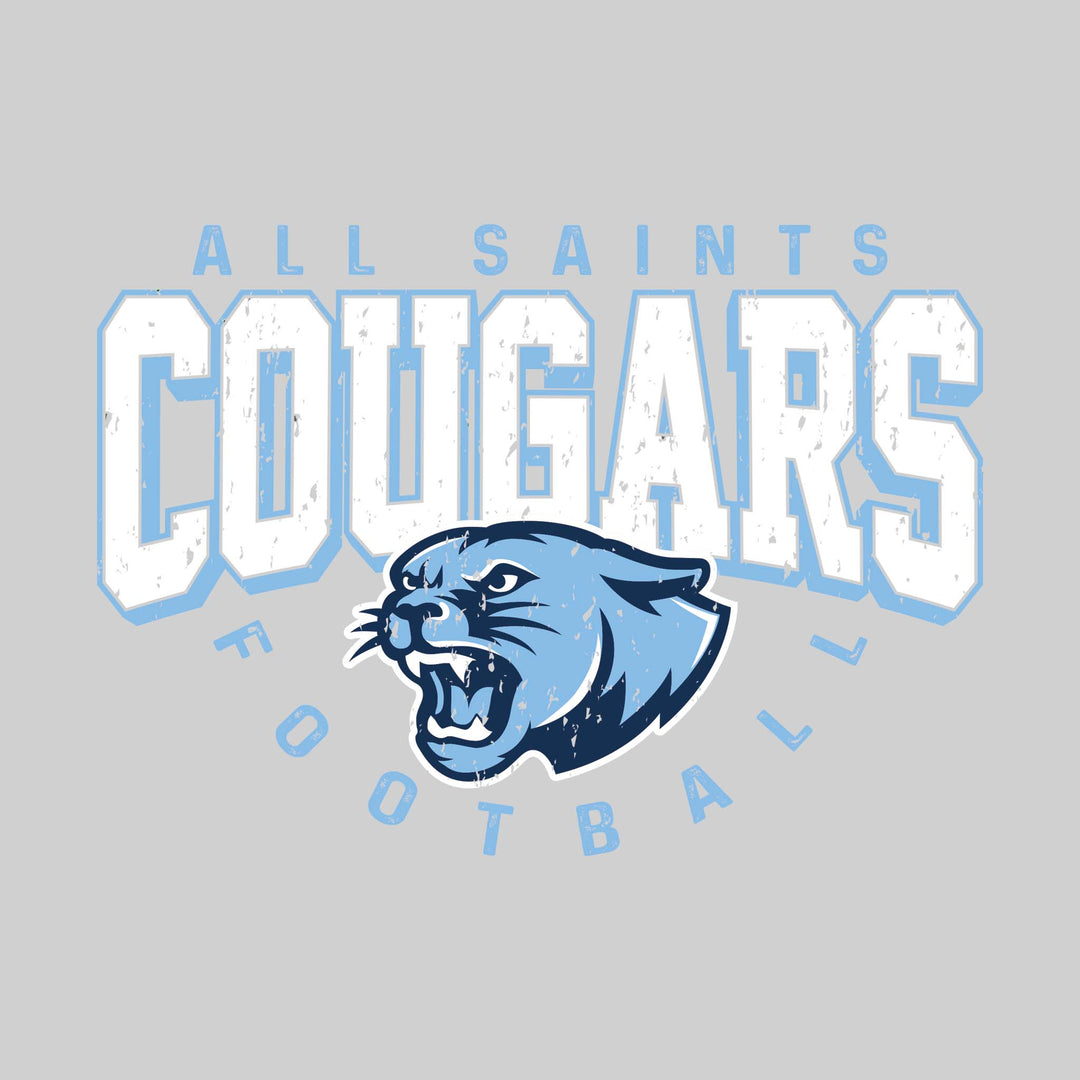 All Saints Cougars - Football - Distressed Text with Mascot and Arched Football