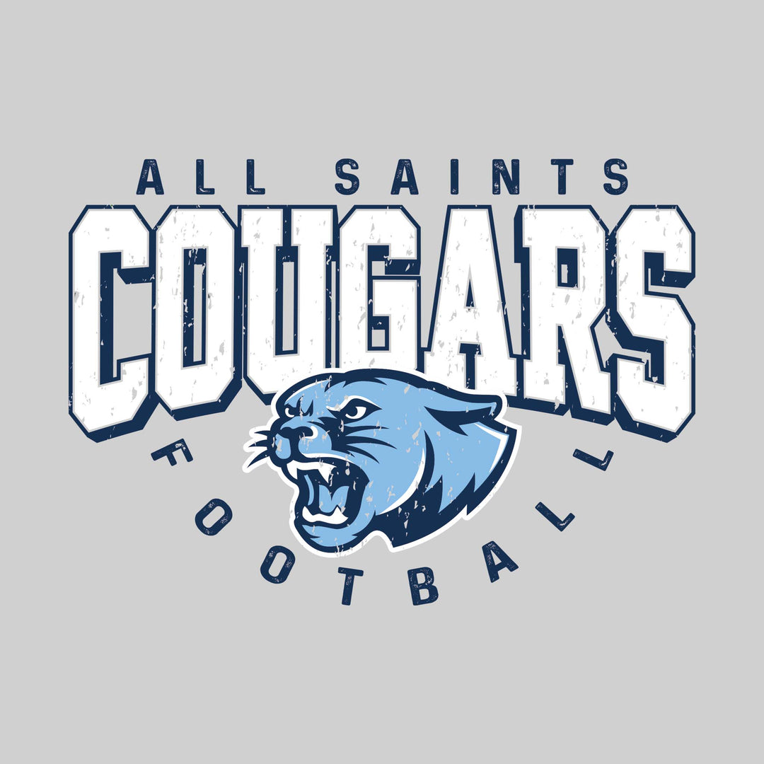 All Saints Cougars - Football - Distressed Text with Mascot and Arched Football