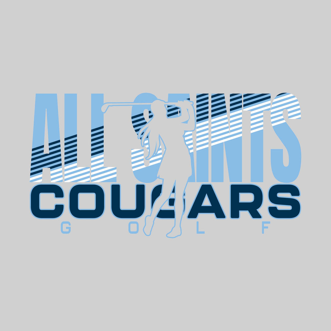 All Saints Cougars - Golf - Female Golfer Silhouette with Color Stripes