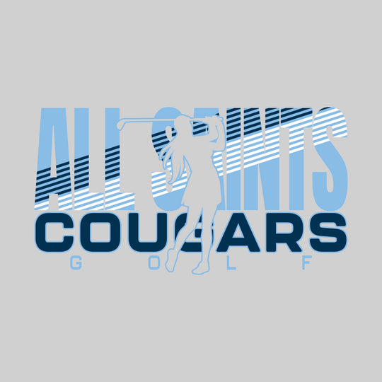 All Saints Cougars - Golf - Female Golfer Silhouette with Color Stripes