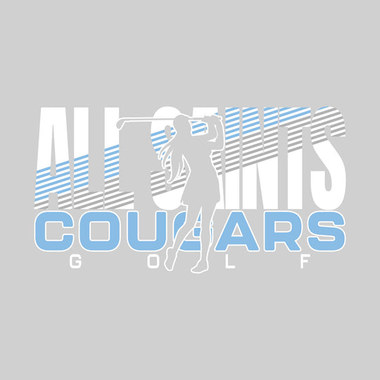 All Saints Cougars - Golf - Female Golfer Silhouette with Color Stripes
