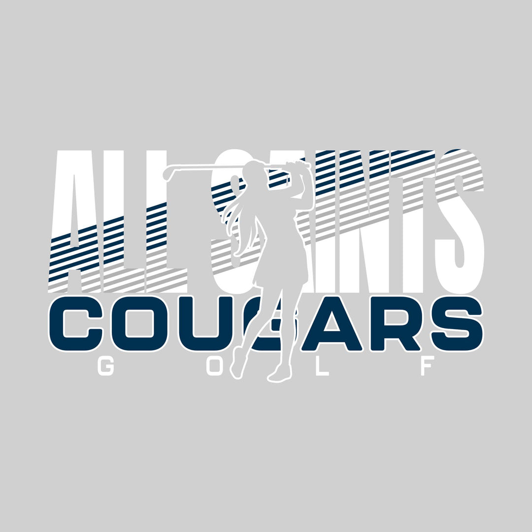 All Saints Cougars - Golf - Female Golfer Silhouette with Color Stripes