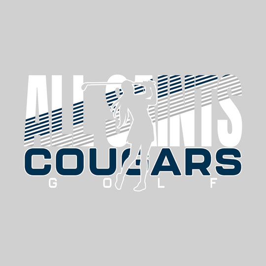 All Saints Cougars - Golf - Female Golfer Silhouette with Color Stripes