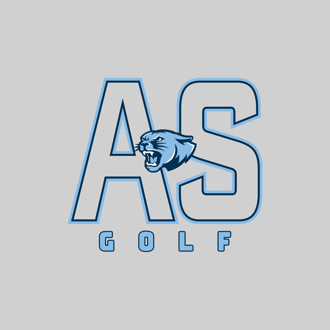 All Saints Cougars - Golf - Outlined Letters Over Golf with Mascot