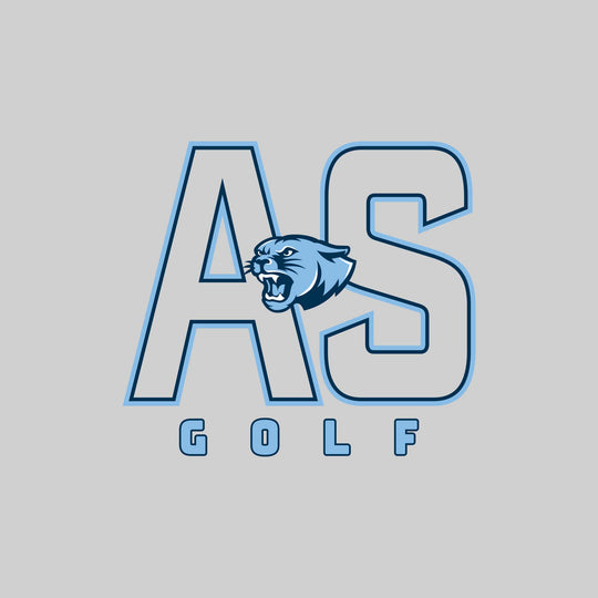 All Saints Cougars - Golf - Outlined Letters Over Golf with Mascot