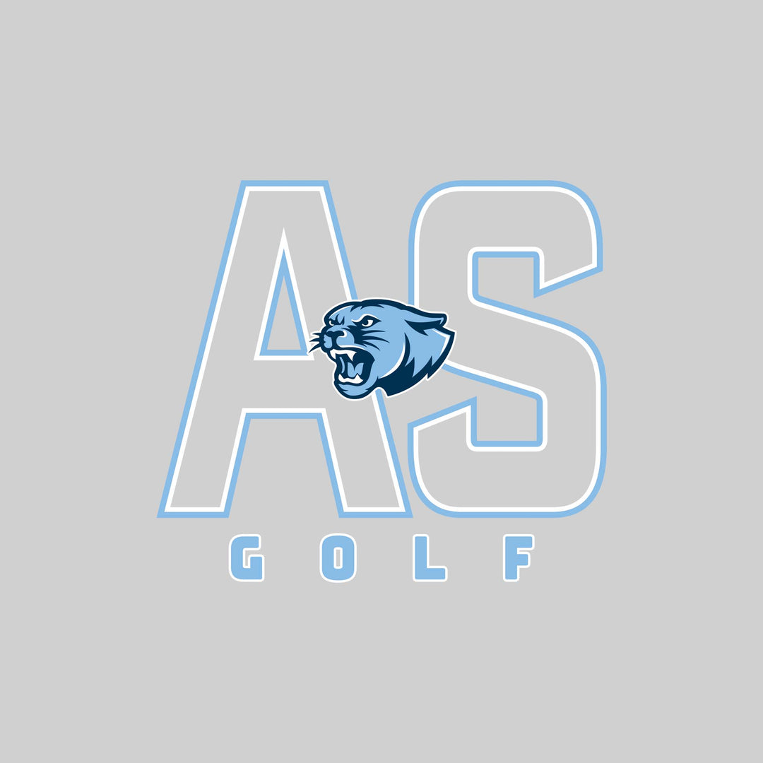 All Saints Cougars - Golf - Outlined Letters Over Golf with Mascot