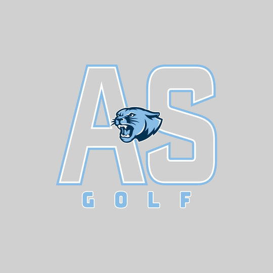 All Saints Cougars - Golf - Outlined Letters Over Golf with Mascot