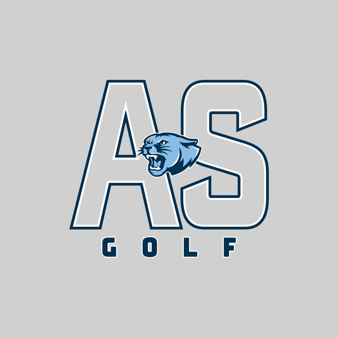 All Saints Cougars - Golf - Outlined Letters Over Golf with Mascot