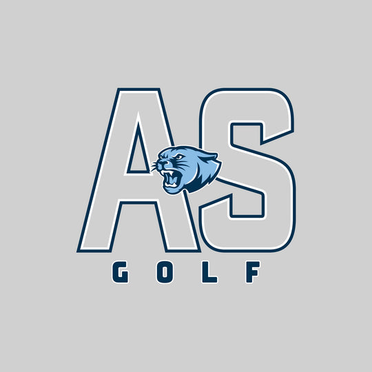 All Saints Cougars - Golf - Outlined Letters Over Golf with Mascot