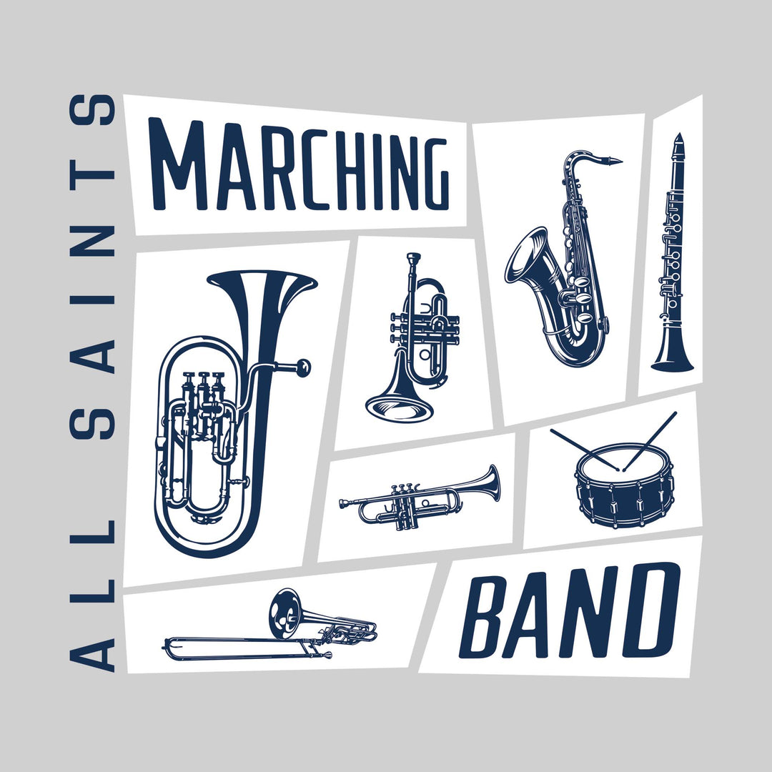 All Saints Cougars - Marching Band - Instrument Collage with School Name