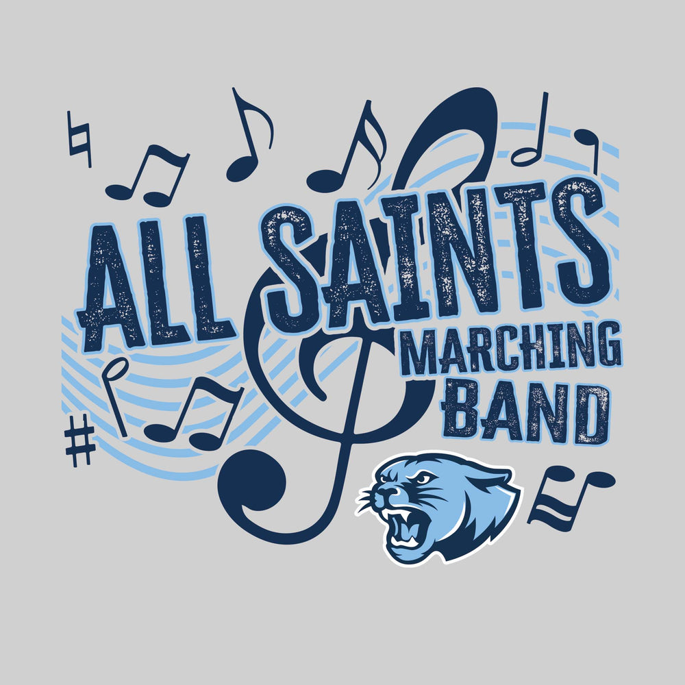 All Saints Cougars - Marching Band - School Name with Treble Clef & Music Notes