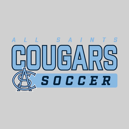 All Saints Cougars - Soccer - Outlined Mascot Name with Mascot &amp; Soccer