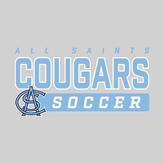 All Saints Cougars - Soccer - Outlined Mascot Name with Mascot &amp; Soccer