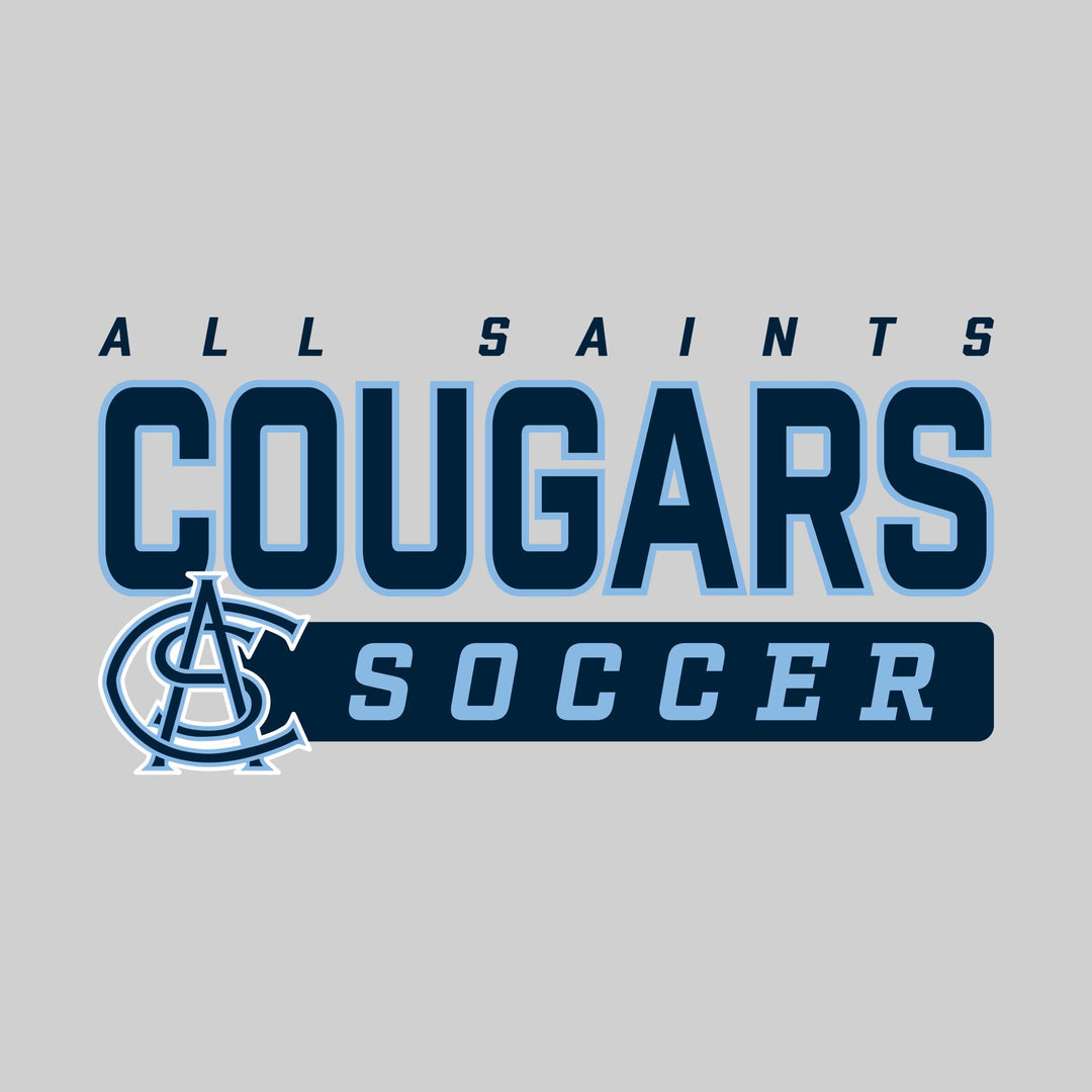 All Saints Cougars - Soccer - Outlined Mascot Name with Mascot &amp; Soccer