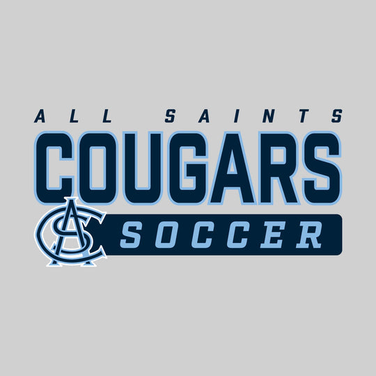 All Saints Cougars - Soccer - Outlined Mascot Name with Mascot &amp; Soccer