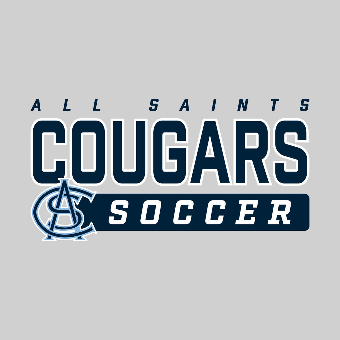 All Saints Cougars - Soccer - Outlined Mascot Name with Mascot &amp; Soccer