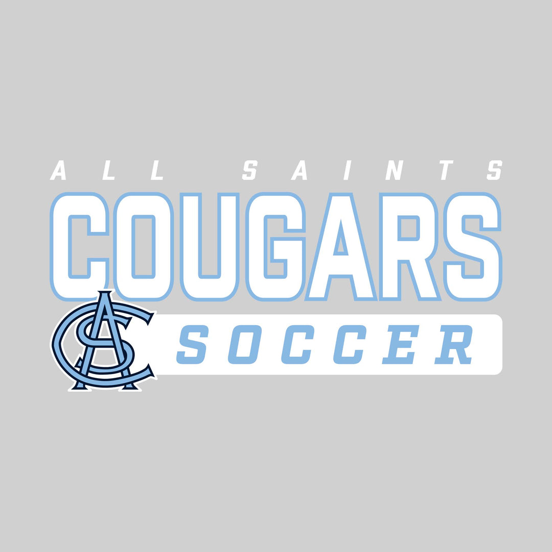 All Saints Cougars - Soccer - Outlined Mascot Name with Mascot &amp; Soccer