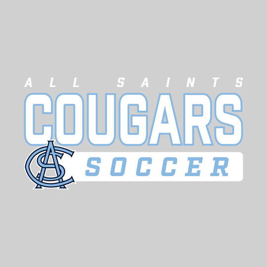 All Saints Cougars - Soccer - Outlined Mascot Name with Mascot &amp; Soccer
