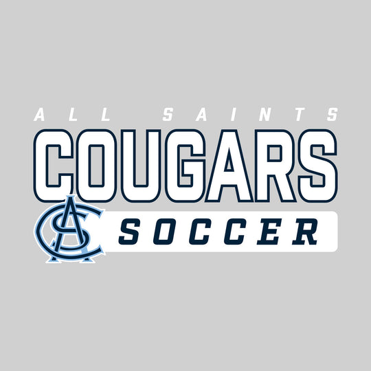 All Saints Cougars - Soccer - Outlined Mascot Name with Mascot &amp; Soccer