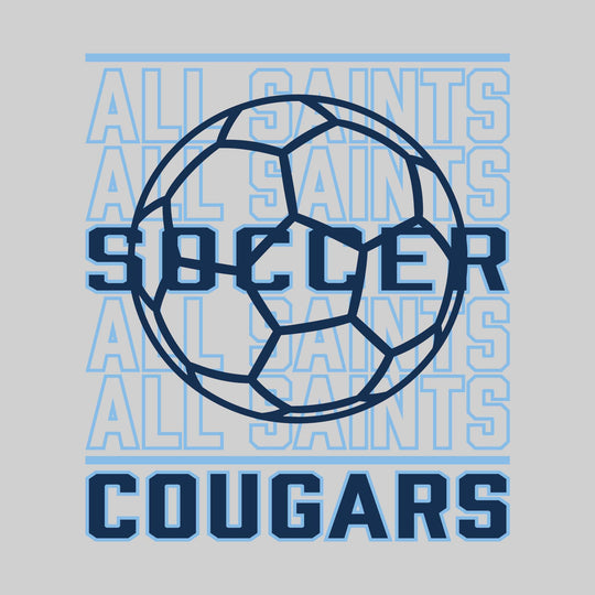 All Saints Cougars - Soccer - Repeated School Name with Soccer Ball Outline