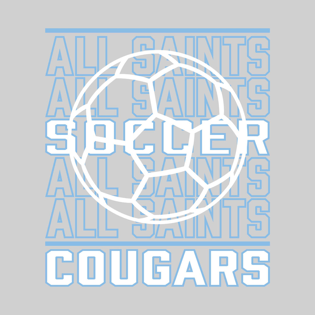 All Saints Cougars - Soccer - Repeated School Name with Soccer Ball Outline