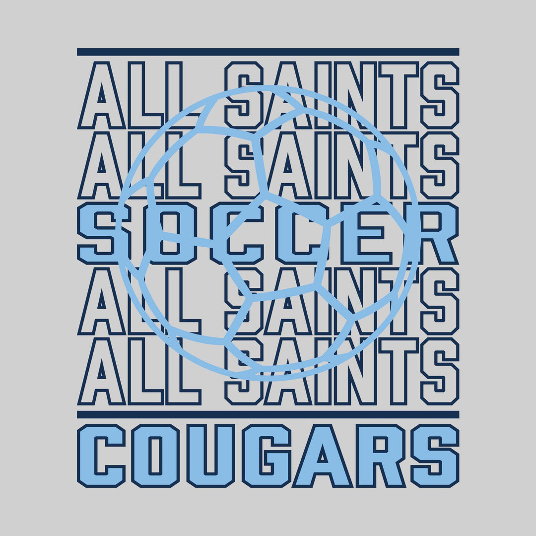 All Saints Cougars - Soccer - Repeated School Name with Soccer Ball Outline