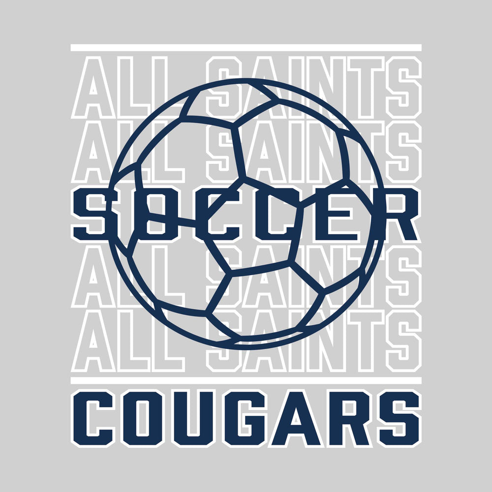 All Saints Cougars - Soccer - Repeated School Name with Soccer Ball Outline