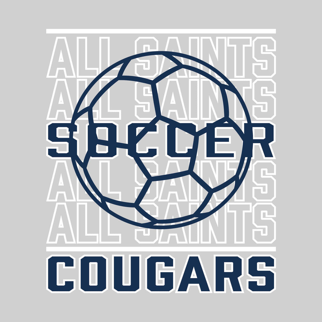 All Saints Cougars - Soccer - Repeated School Name with Soccer Ball Outline