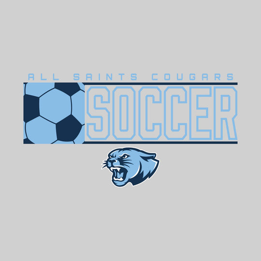 All Saints Cougars - Soccer - School Name with Squared Soccer Ball &amp; Mascot