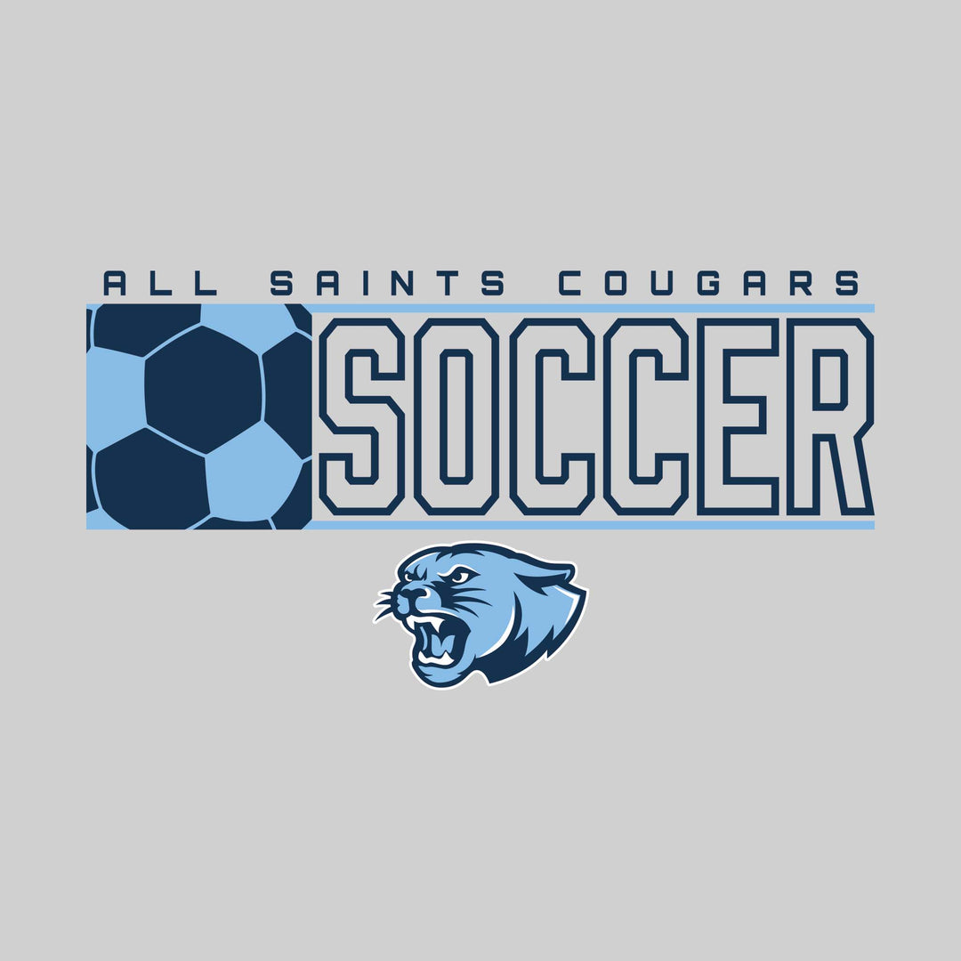 All Saints Cougars - Soccer - School Name with Squared Soccer Ball &amp; Mascot