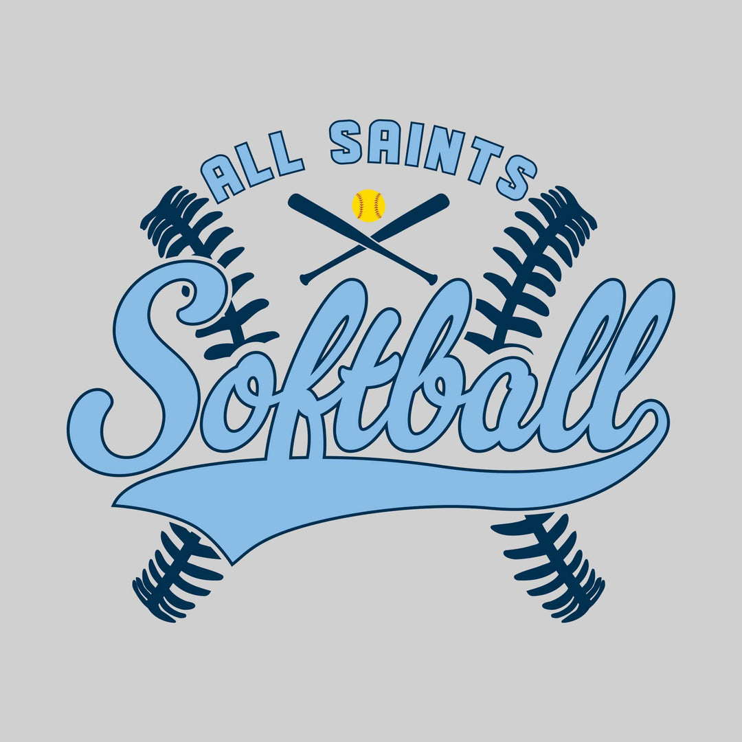 All Saints Cougars - Softball - Cursive Softball with Stitches &amp; Crossed Bats