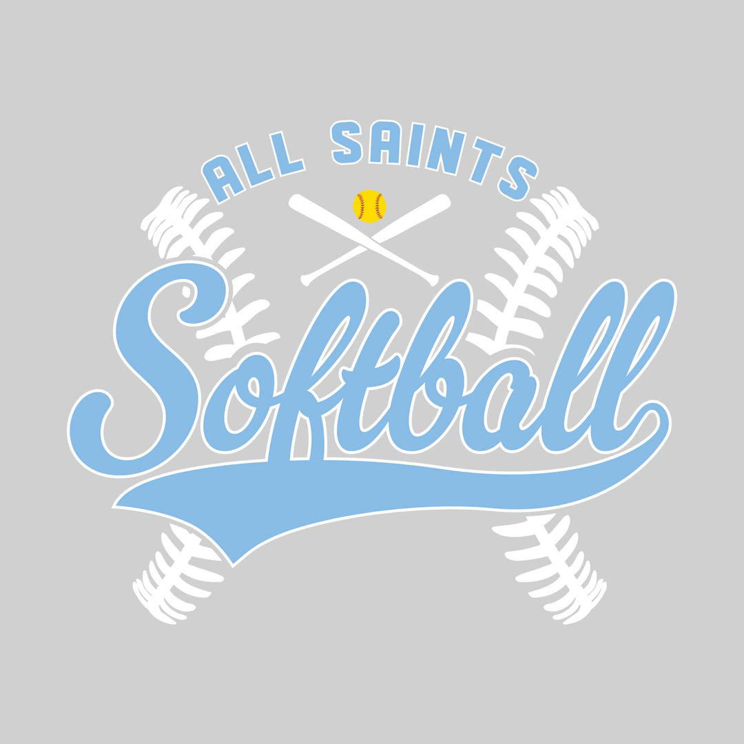 All Saints Cougars - Softball - Cursive Softball with Stitches &amp; Crossed Bats