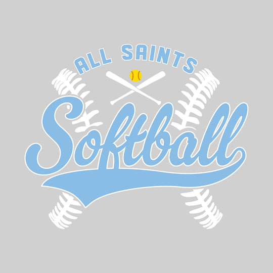 All Saints Cougars - Softball - Cursive Softball with Stitches &amp; Crossed Bats