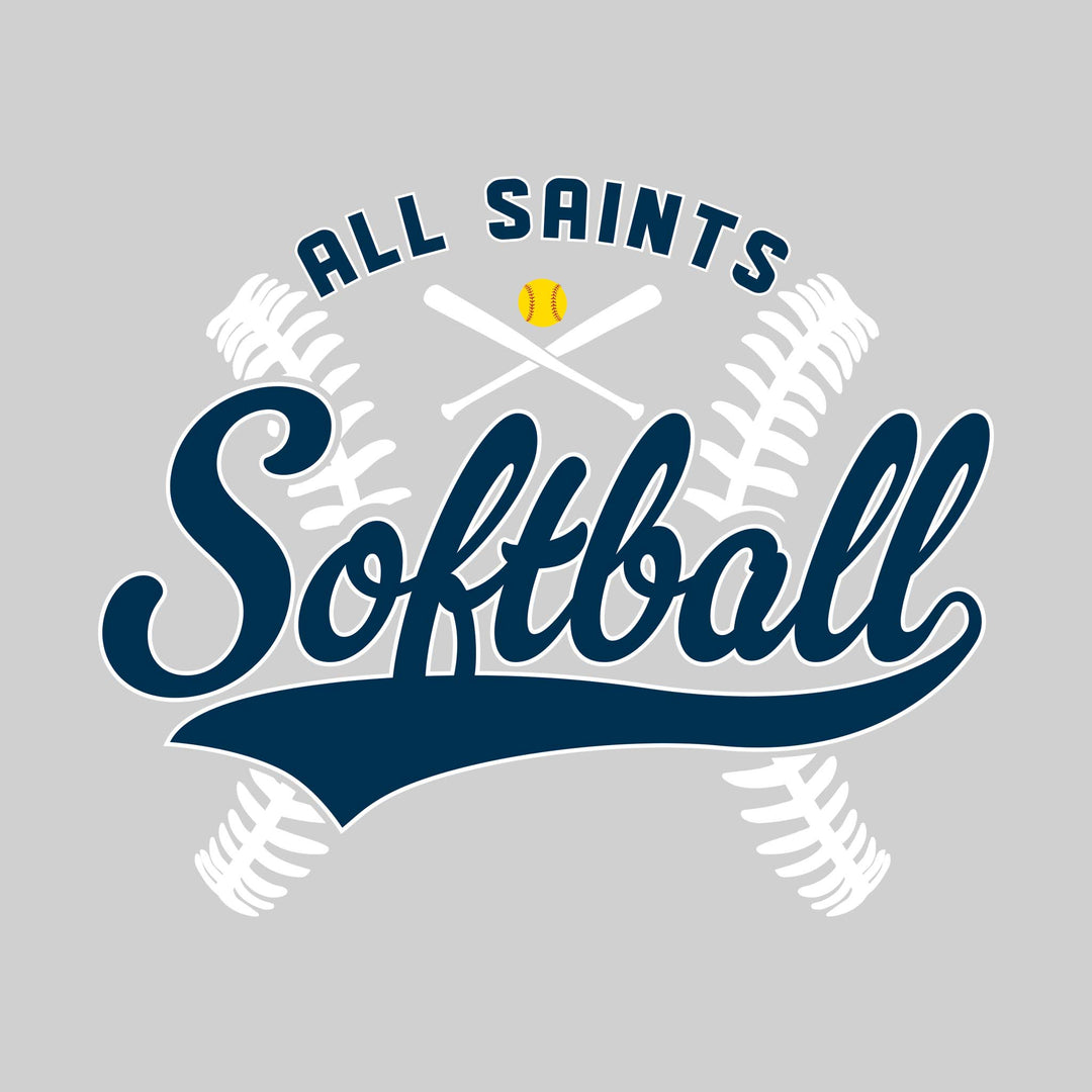 All Saints Cougars - Softball - Cursive Softball with Stitches &amp; Crossed Bats