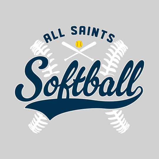 All Saints Cougars - Softball - Cursive Softball with Stitches &amp; Crossed Bats