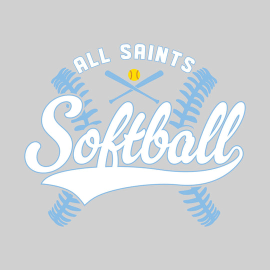All Saints Cougars - Softball - Cursive Softball with Stitches &amp; Crossed Bats