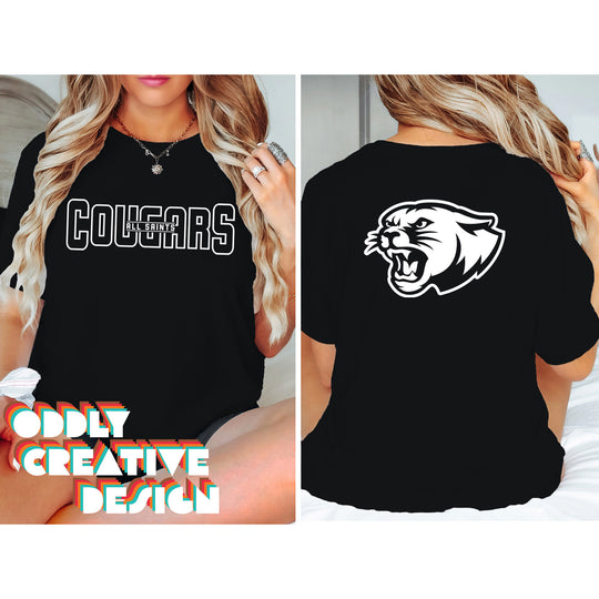 All Saints Cougars - Spirit Wear - Black & White - Mascot Name with Back Mascot