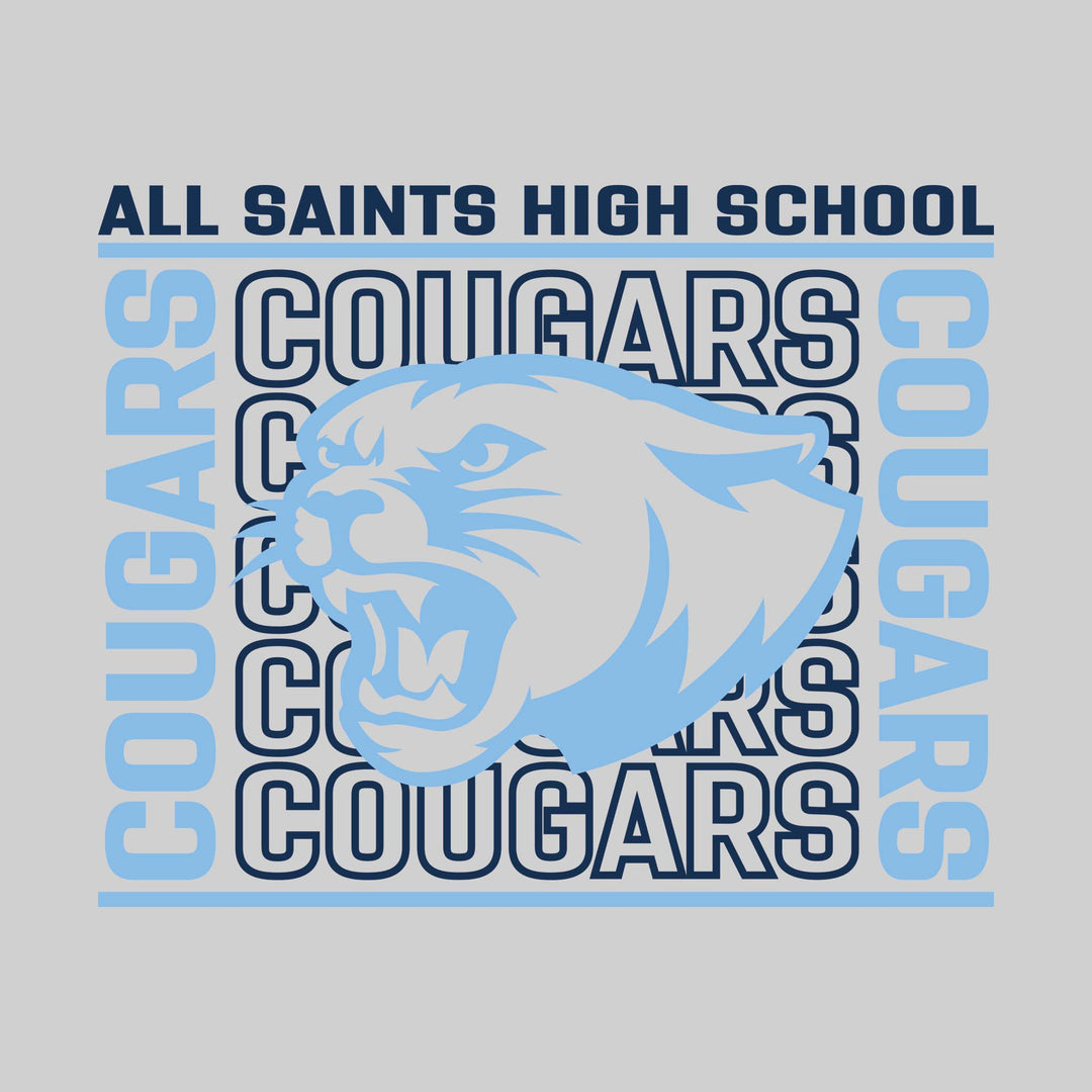 All Saints Cougars - Spirit Wear - Bracketed Repeating Outlined Cougars with Mascot