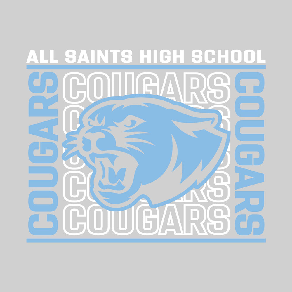 All Saints Cougars - Spirit Wear - Bracketed Repeating Outlined Cougars with Mascot