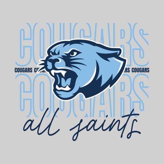 All Saints Cougars - Spirit Wear - Outlined Cougars with Cursive School Name